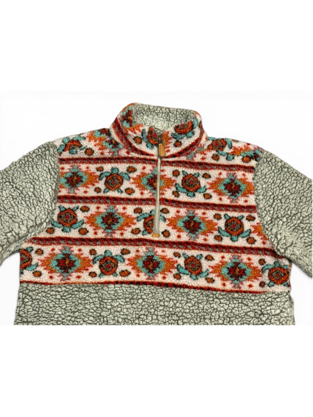 Simply Southern Women's Sherpa Fleece Pullover Aztec Southwestern 1/4 Zip Gray M - Picture 5 of 10